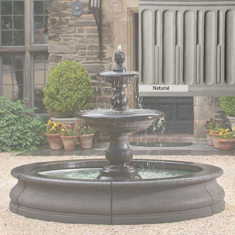 Natural Patina for the Campania International Caterina Fountain in Basinis unstained cast stone the brightest and whitest that ages over time.