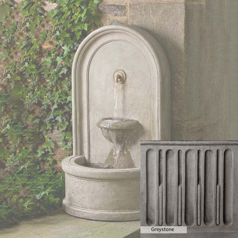 Greystone Patina for the Campania International Colonna Fountain, a classic gray, soft, and muted, blends nicely in the garden.