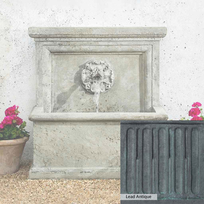 Lead Antique Patina for the Campania International St. Aubin Fountain, deep blues and greens blended with grays for an old-world garden.