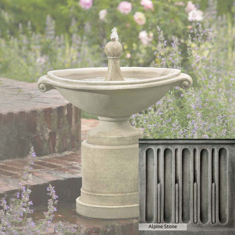 Brownstone Patina for the Campania International Borghese Fountain in Basin, brown blended with hints of red and yellow, works well in the garden.