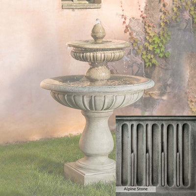 Alpine Stone Patina for the Campania International Longvue 2 Tiered Fountain, a medium gray with a bit of green to define the details.