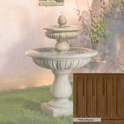 Pietra Nuova Patina for the Campania International Longvue 2 Tiered Fountain, a rich brown blended with black and orange.