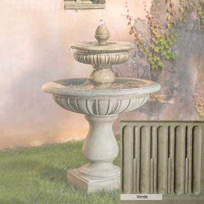 Verde Patina for the Campania International Longvue 2 Tiered Fountain, green and gray come together in a soft tone blended into a soft green.