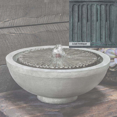 Lead Antique Patina for the Campania International Equinox Garden Terrace Fountain, deep blues and greens blended with grays for an old-world garden.