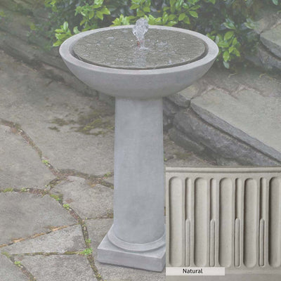 Natural Patina for the Campania International Cirrus Birdbath Fountain is unstained cast stone the brightest and whitest that ages over time.