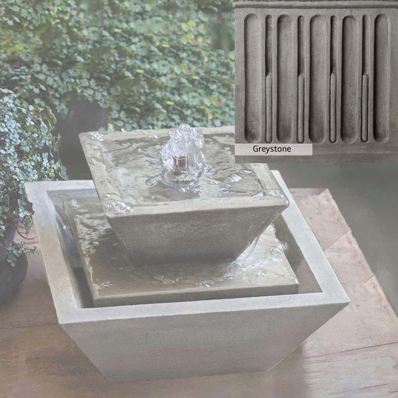 Greystone Patina for the Campania International M-Series Kenzo Fountain, a classic gray, soft, and muted, blends nicely in the garden.