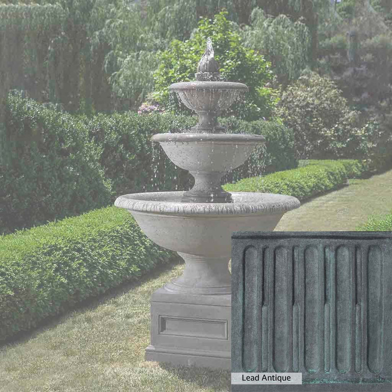 Lead Antique Patina for the Campania International Monteros Fountain, deep blues and greens blended with grays for an old-world garden.