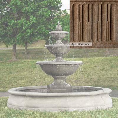 Aged Limestone Patina for the Campania International Monteros Fountain in Basin, brown, orange, and green for an old stone look.