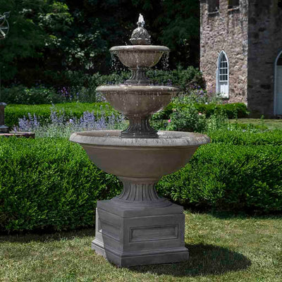 Campania International Fonthill Fountain, adding interest to the garden with the sound of water. This fountain is shown in the Alpine Stone Patina.