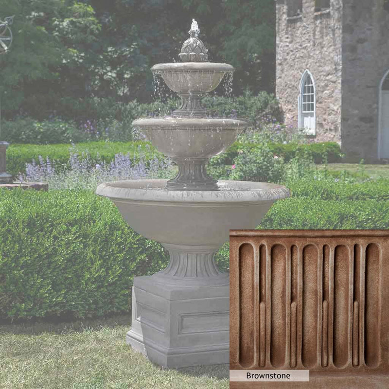 Brownstone Patina for the Campania International Fonthill Fountain, brown blended with hints of red and yellow, works well in the garden.