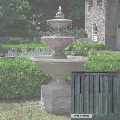 Lead Antique Patina for the Campania International Fonthill Fountain, deep blues and greens blended with grays for an old-world garden.