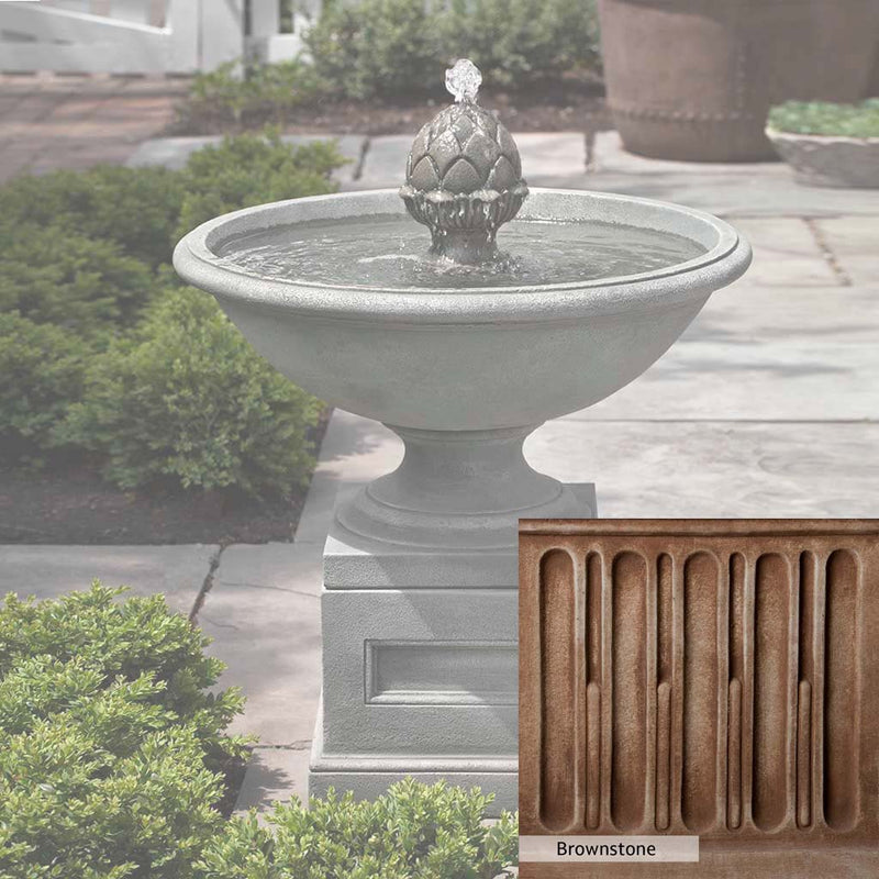 Brownstone Patina for the Campania International Williamsburg Chiswell Fountain, brown blended with hints of red and yellow, works well in the garden.