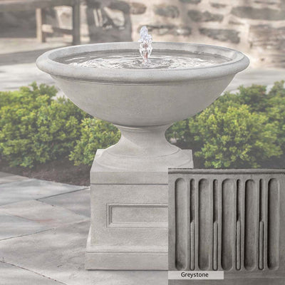 Greystone Patina for the Campania International Aurelia Fountain, a classic gray, soft, and muted, blends nicely in the garden.