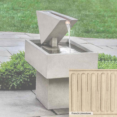 French Limestone Patina for the Campania International Triad Fountain, old-world creamy white with ivory undertones.