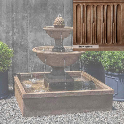 Brownstone Patina for the Campania International La Mirande Fountain, brown blended with hints of red and yellow, works well in the garden.