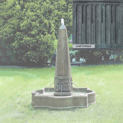 Lead Antique Patina for the Campania International Palazzo Obelisk Fountain, deep blues and greens blended with grays for an old-world garden.