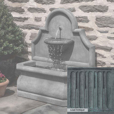 Lead Antique Patina for the Campania International Segovia Fountain, deep blues and greens blended with grays for an old-world garden.