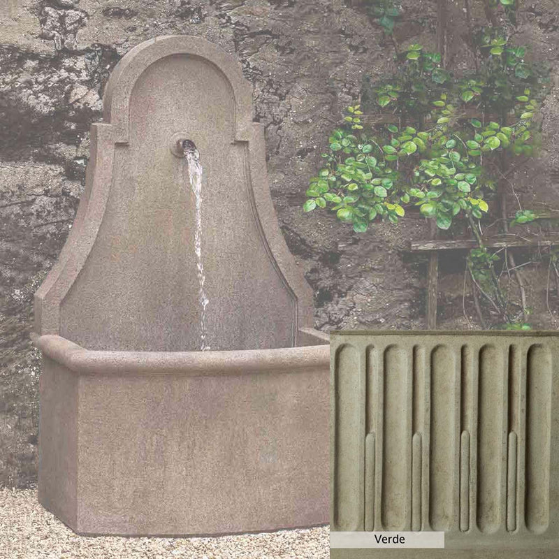 Verde Patina for the Campania International Closerie Wall Fountain, green and gray come together in a soft tone blended into a soft green.