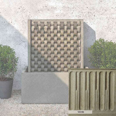 Verde Patina for the Campania International Large M Weave Fountain, green and gray come together in a soft tone blended into a soft green.