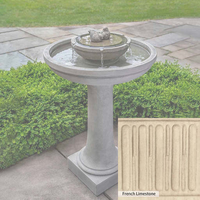 French Limestone Patina for the Campania International Dolce Nido Fountain, old-world creamy white with ivory undertones.