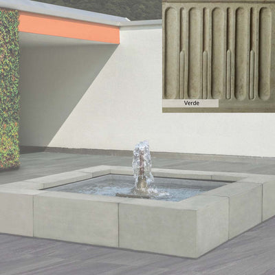 Verde Patina for the Campania International Concourse Fountain, green and gray come together in a soft tone blended into a soft green.
