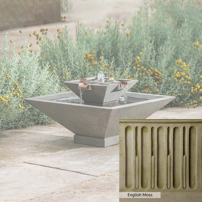 English Moss Patina for the Campania International Facet Small Fountain, green blended into a soft pallet with a light undertone of gray.