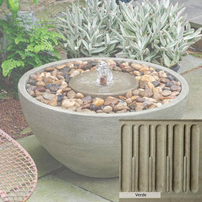 Verde Patina for the Campania International Portola Pebble Fountain, green and gray come together in a soft tone blended into a soft green.
