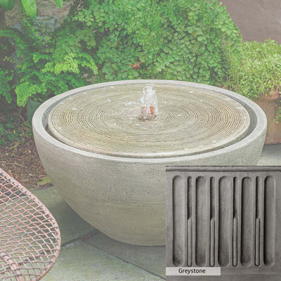Greystone Patina for the Campania International Portola Fountain, a classic gray, soft, and muted, blends nicely in the garden.