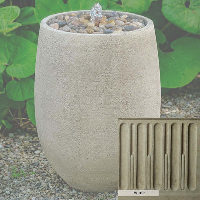 Verde Patina for the Campania International Bebel Pebble Tall Fountain, green and gray come together in a soft tone blended into a soft green.