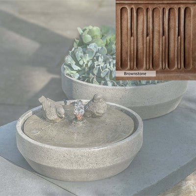 Brownstone Patina for the Campania International Beveled Songbird Fountain, brown blended with hints of red and yellow, works well in the garden.