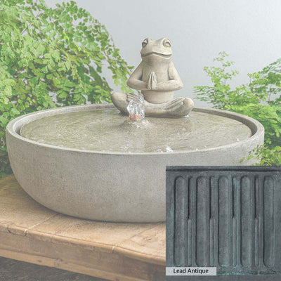 Lead Antique Patina for the Campania International Yoga Frog Fountain, deep blues and greens blended with grays for an old-world garden.