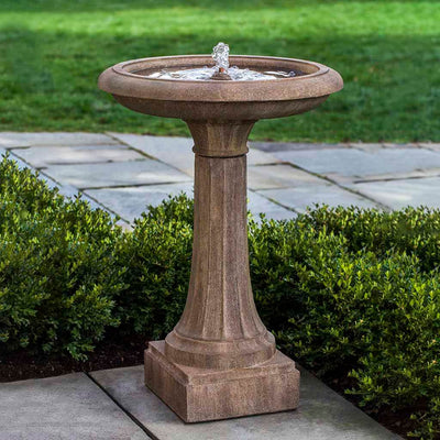 Campania International Longmeadow Fountain, adding interest to the garden with the sound of water. This fountain is shown in the Aged Limestone Patina.