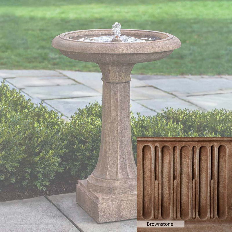 Brownstone Patina for the Campania International Longmeadow Fountain, brown blended with hints of red and yellow, works well in the garden.
