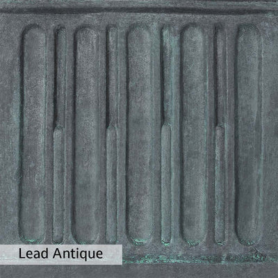 Lead Antique Patina for the Campania International Scout Statue, deep blues and greens blended with grays for an old-world garden.