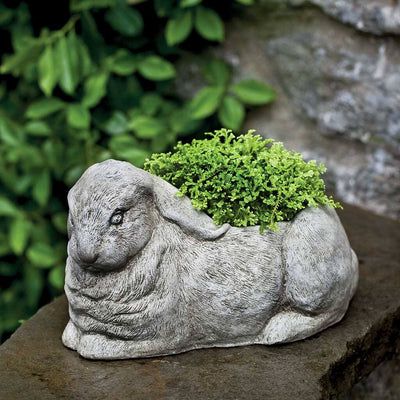 Campania International Bunny Planter is shown in the Alpine Stone Patina. Made from cast stone.