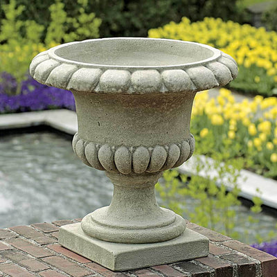 Campania International Longwood Main Fountain Garden Urn is shown in the Verde Patina. Made from cast stone.
