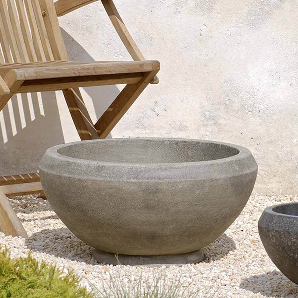 shallow outdoor plant pots Campania International Medium Giulia Cast Stone Planter Greystone