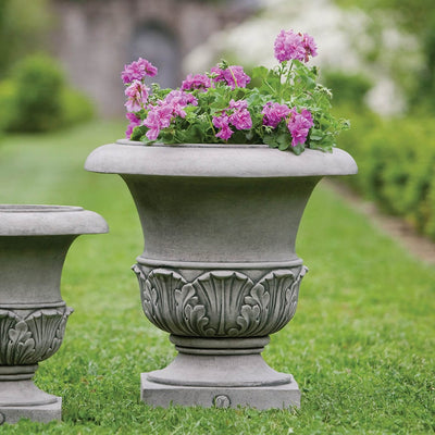Campania International Williamsburg Acanthus Large Planter is shown in the Alpine Stone Patina. Made from cast stone.