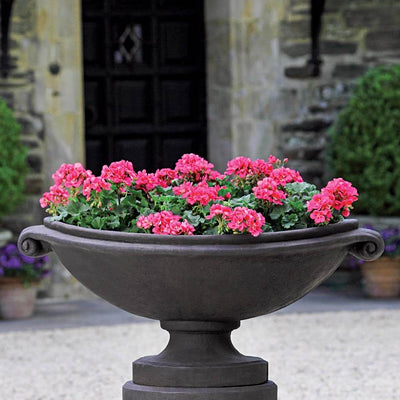 Campania International Medici Large Oval Planter is shown in the Nero Nuovo Patina. Made from cast stone.