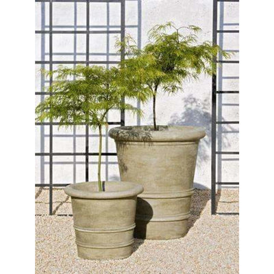 Campania International Urbino Planter is shown in the Verde Patina. Made from cast stone.
