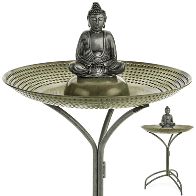 Good Directions 20 inch Blue Verde Copper Bird Bath with Buddha