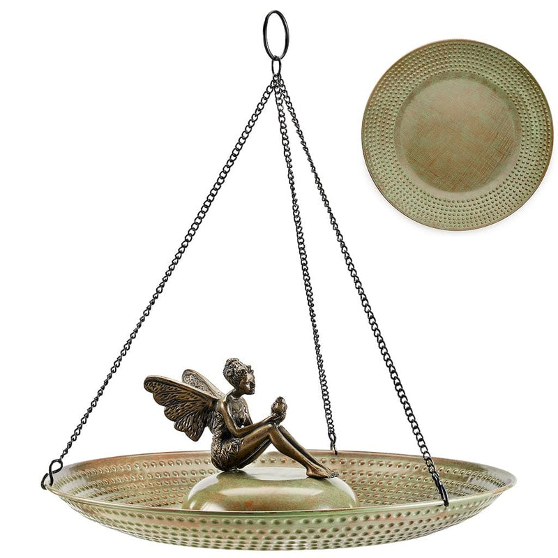 Good Directions 18 inch Hanging Blue Verde Copper Bird Bath with Fairy