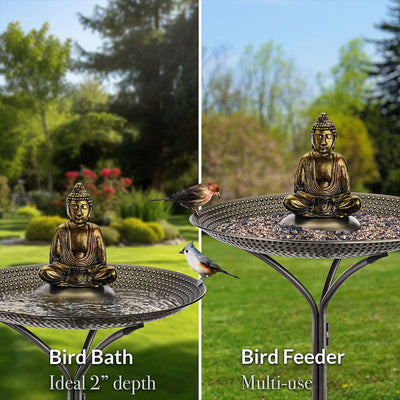 Good Directions 20 inch Pewter Copper Bird Bath with Buddha