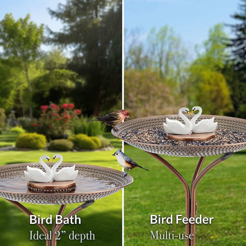Good Directions 20 inch Bronze Copper Bird Bath with Swans