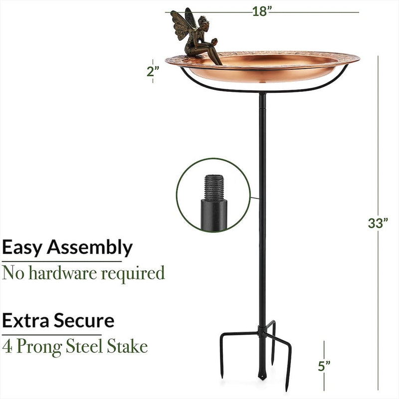 Good Directions 18 inch Greek Copper Bird Bath with Fairy and Garden Pole