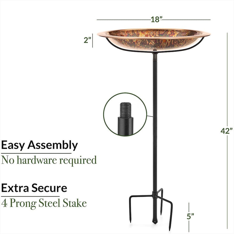 Good Directions 18 inch Fired Copper Bird Bath with Garden Pole