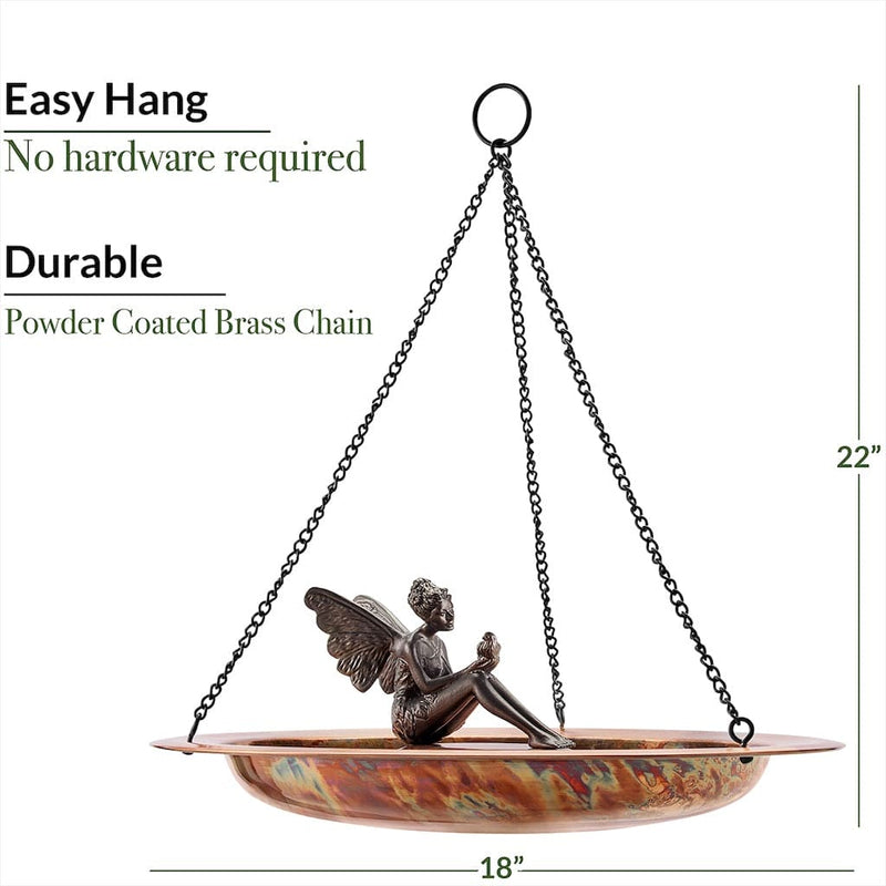 Good Directions 18 inch Hanging Fired Copper Bird Bath with Fairy