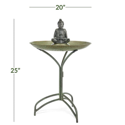 Good Directions 20 inch Blue Verde Copper Bird Bath with Buddha