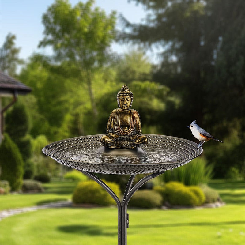 Good Directions 20 inch Pewter Copper Bird Bath with Buddha