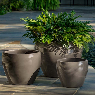 Campania International Cabachon Planter in Fog set of 3